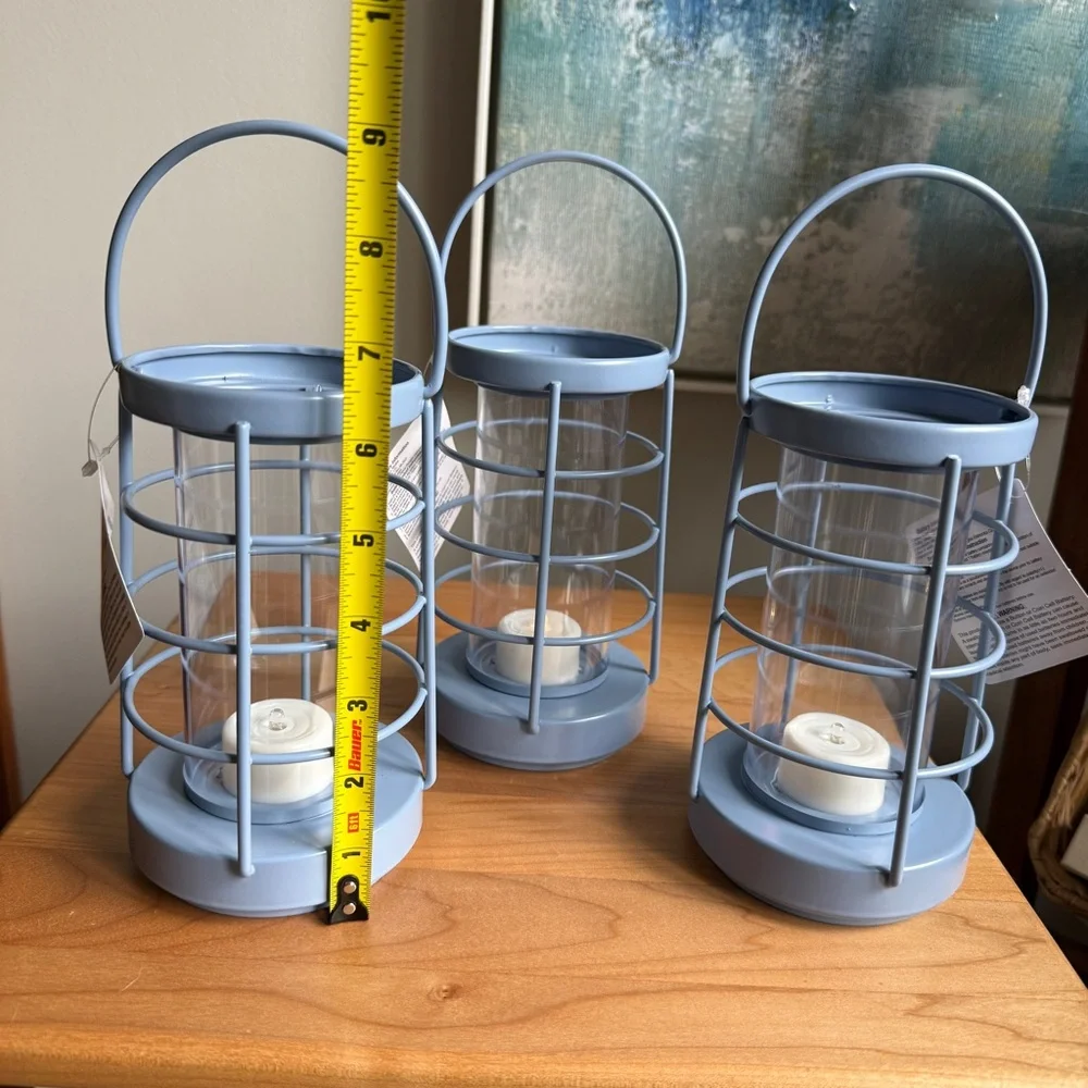 NWT Set of 3 Target Bullseye Playground Nautical Metal Coastal Blue Lanterns